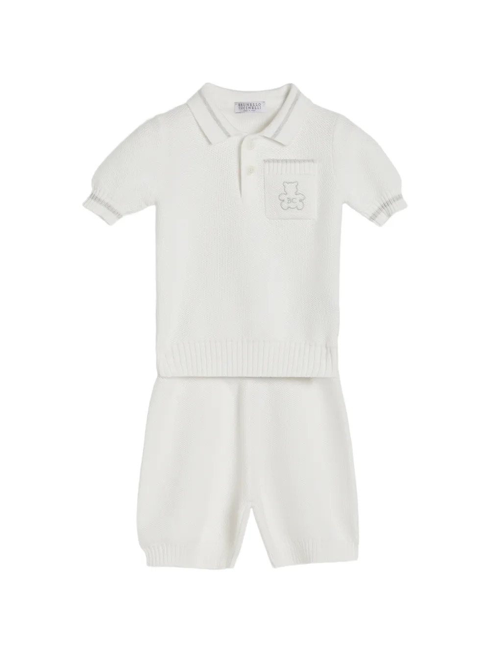 Brunello Cucinelli Kids Bernie katoenen poloshirt met honingraat stiksel Wit
