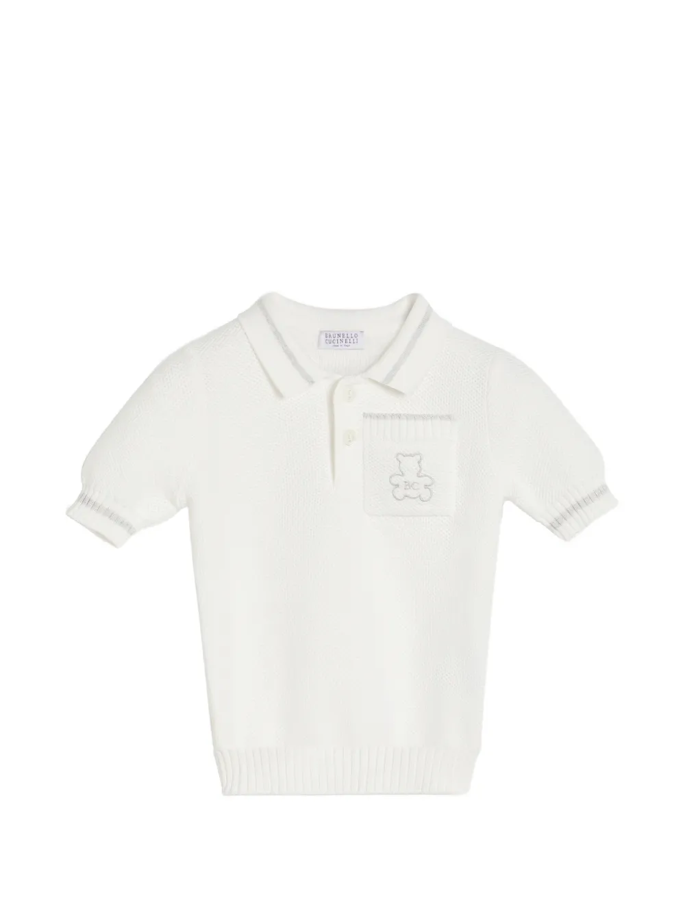 Brunello Cucinelli Kids cotton honeycomb stitch knit baby Bernie polo shirt - Bianco