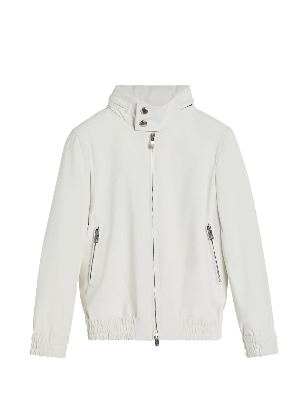 Brunello Cucinelli Kids bonded nylon unlined outerwear jacket with packabale hood - Bianco