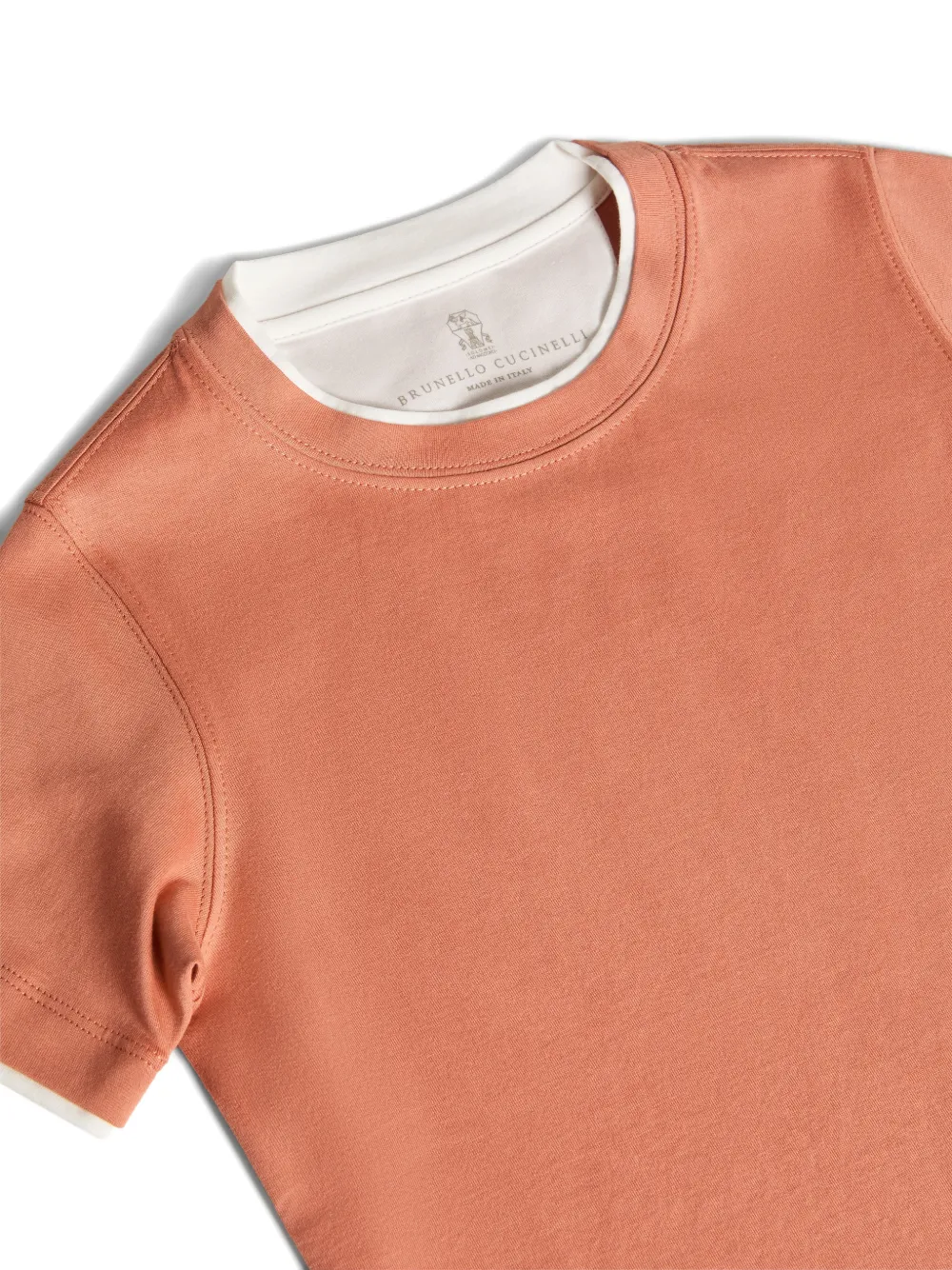 Brunello Cucinelli Kids Katoenen jersey T-shirt met imitatielaag Oranje