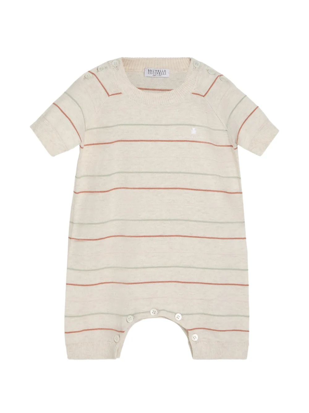Brunello Cucinelli Kids striped cotton lightweight knit Baby Bernie sleepsuit - Toni neutri