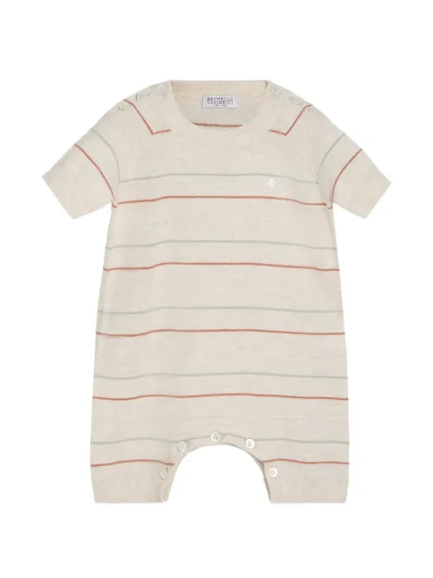 Brunello Cucinelli Kids striped cotton lightweight knit Baby Bernie sleepsuit