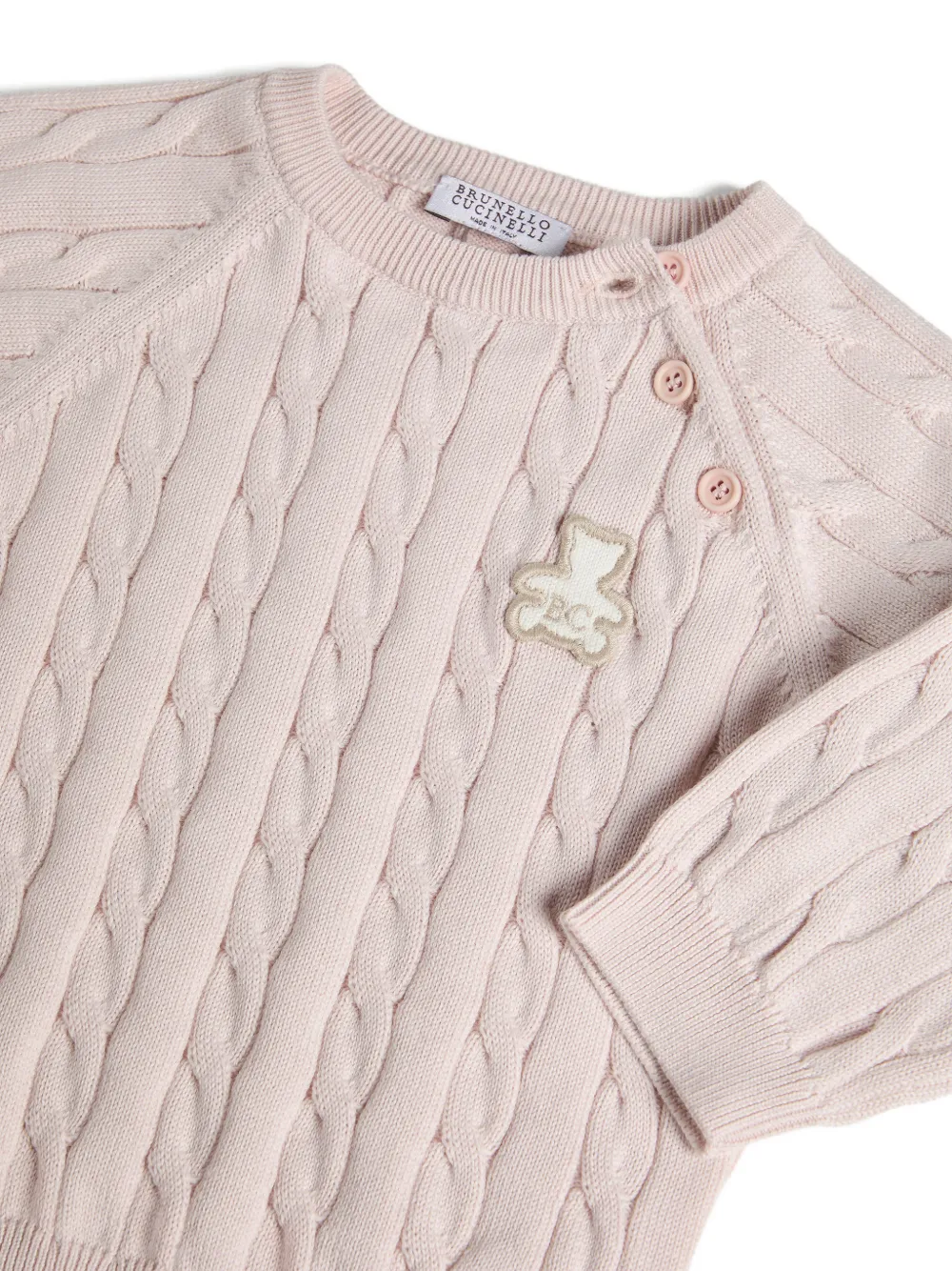 Brunello Cucinelli Kids Katoenen kabelgebreide Bernie trui Roze