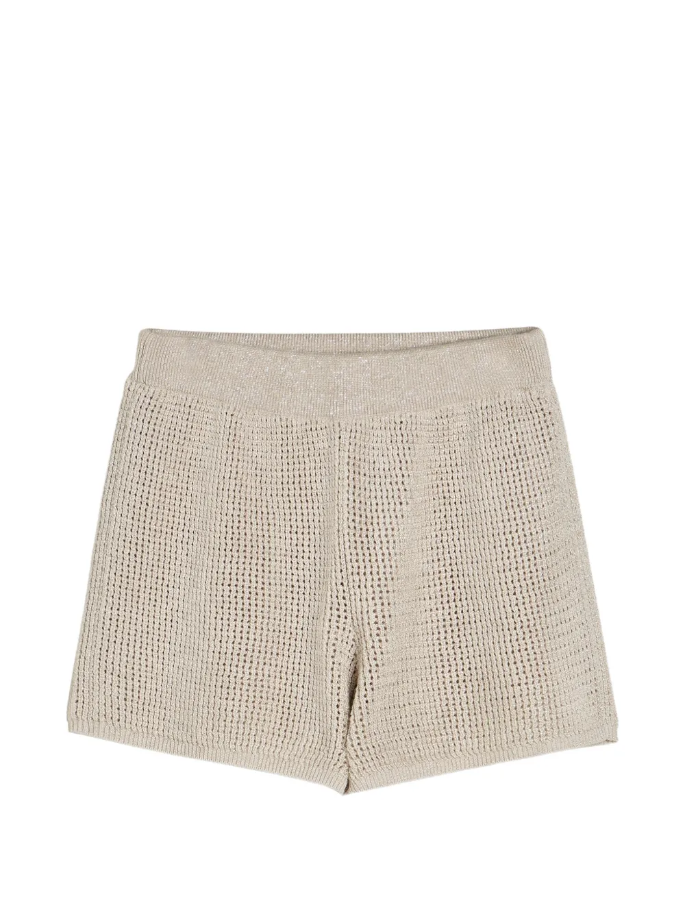 Brunello Cucinelli Kids sparkling cotton ribbed net knit shorts - Toni neutri