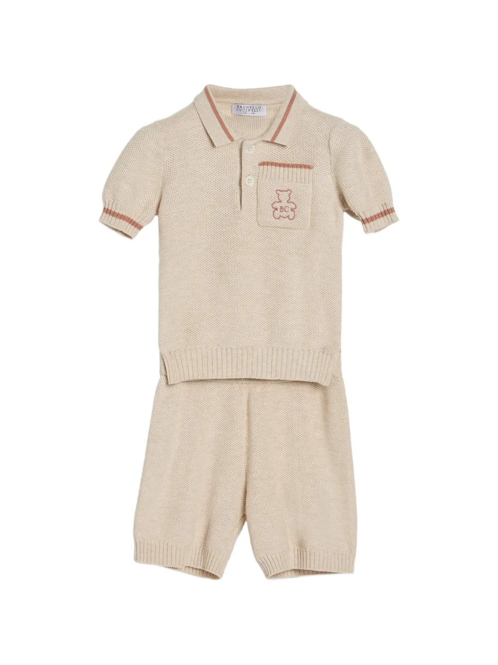 Cotton Honeycomb Stitch Knit Baby Bernie Polo Shirt
