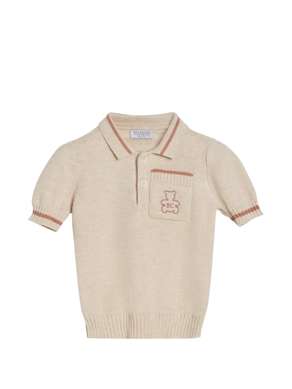Brunello Cucinelli Kids cotton honeycomb stitch knit Baby Bernie polo shirt - Toni neutri