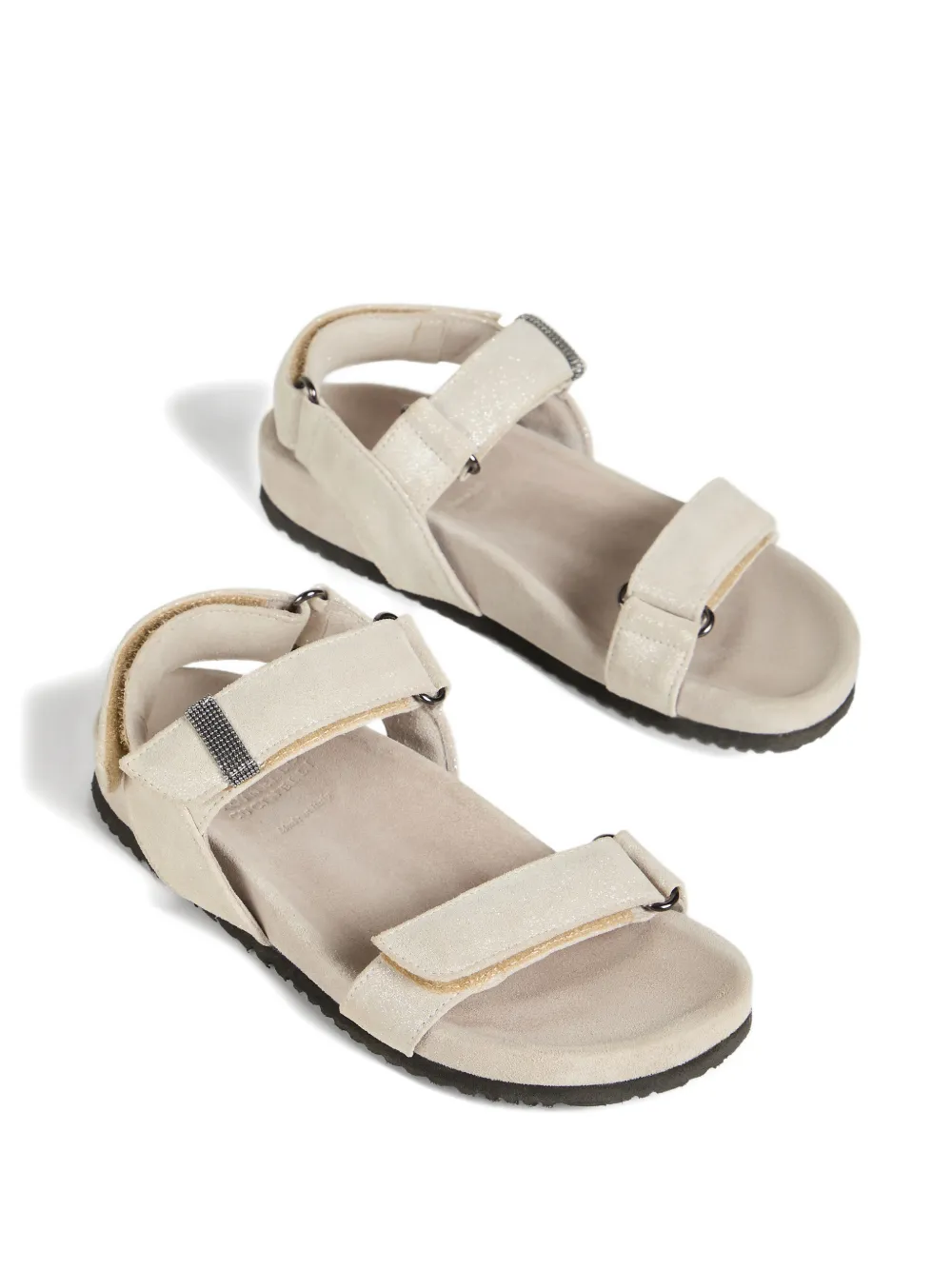 Brunello Cucinelli Kids lamé Monili leather sandals Beige