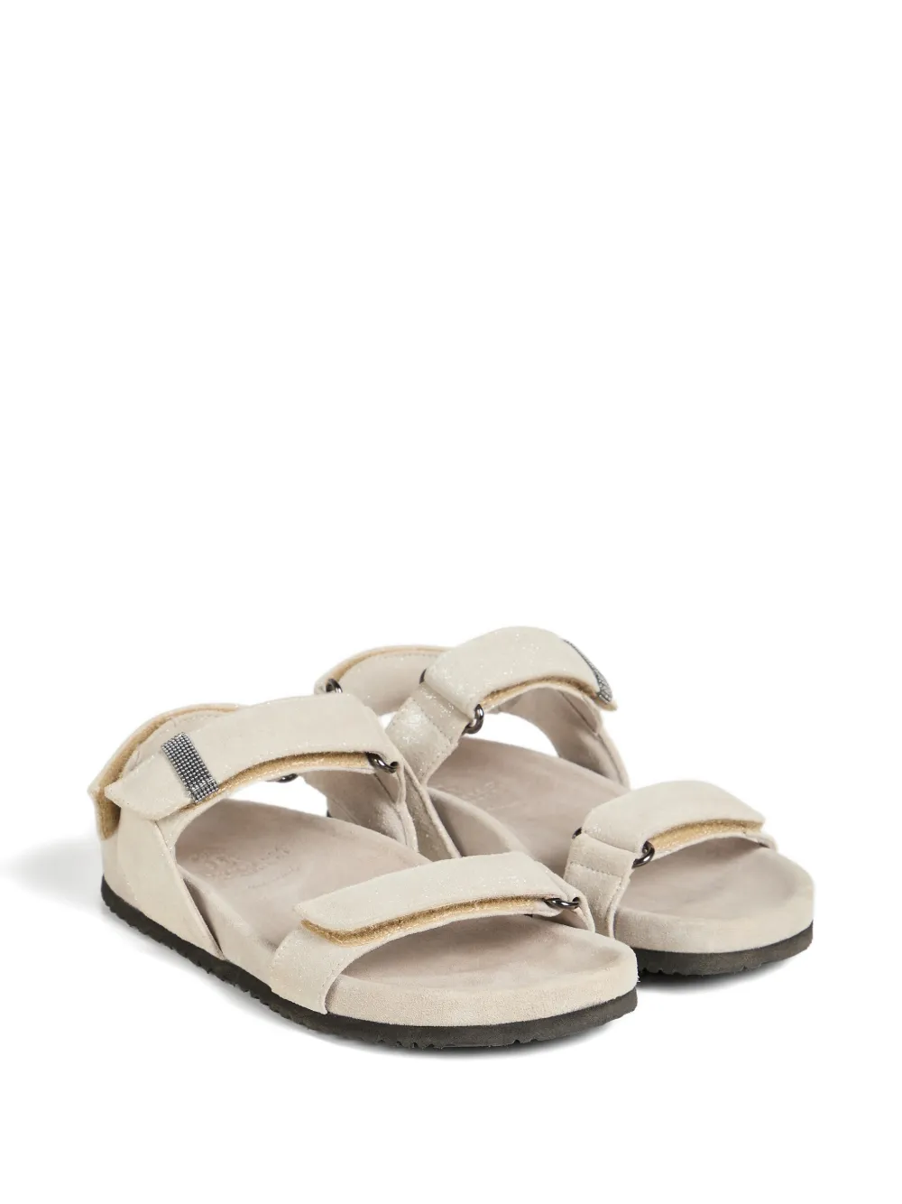 Brunello Cucinelli Kids lamé Monili leather sandals Beige