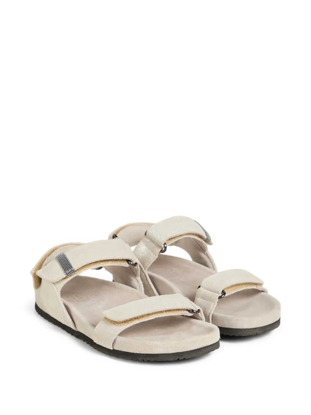 Brunello Cucinelli Kids lamé Monili leather sandals - Toni neutri