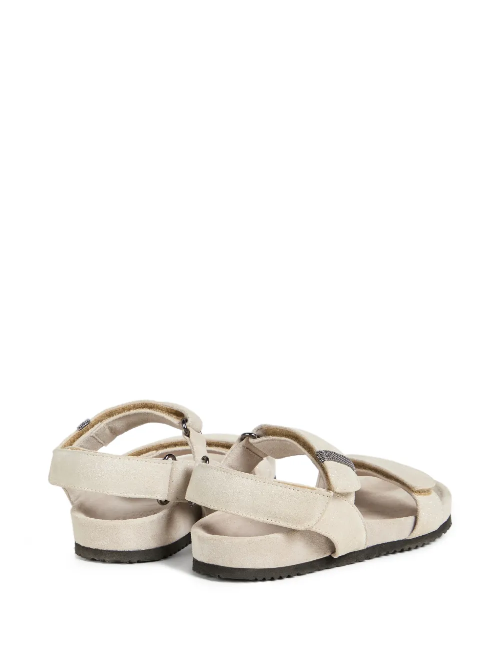  Brunello Cucinelli Kids Lamé Monili Leather Sandals - Neutrals 