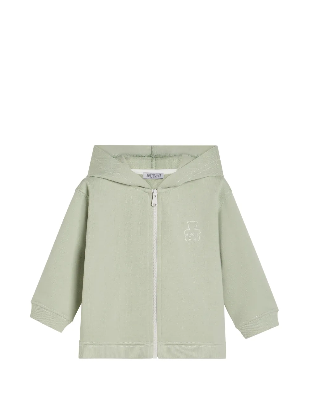 Brunello Cucinelli Kids cotton French-terry Baby Bernie hooded sweashirt with zipper - Verde