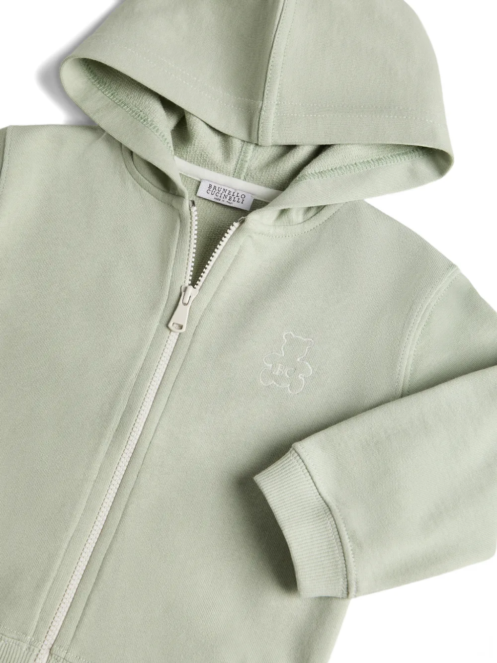 Brunello Cucinelli Kids Katoenen badstof Baby Bernie sweater met capuchon en rits Groen