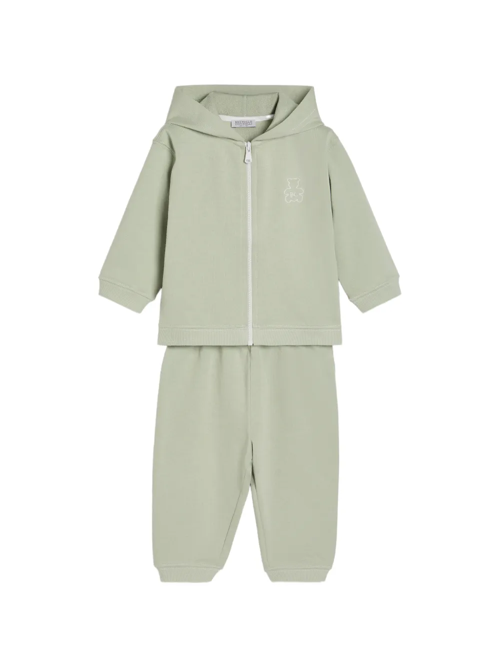 Brunello Cucinelli Kids Katoenen badstof Baby Bernie sweater met capuchon en rits Groen