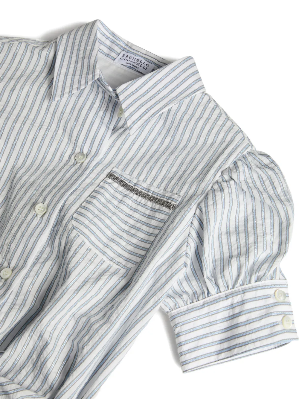 Brunello Cucinelli Kids Gestreepte jurk met Monili-detail Wit