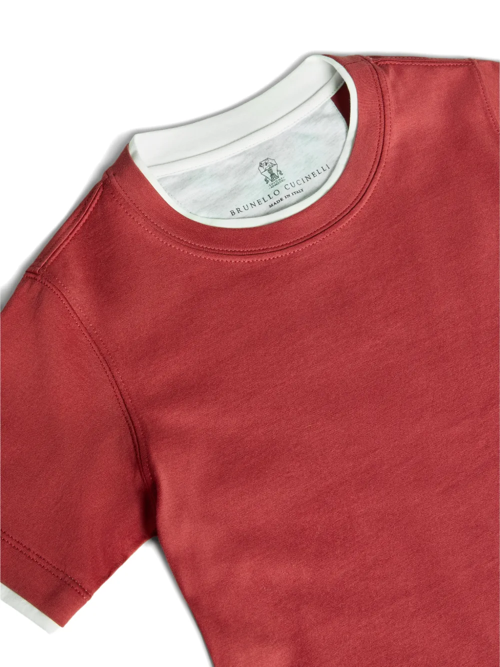 Brunello Cucinelli Kids Katoenen jersey T-shirt met imitatielaag Rood