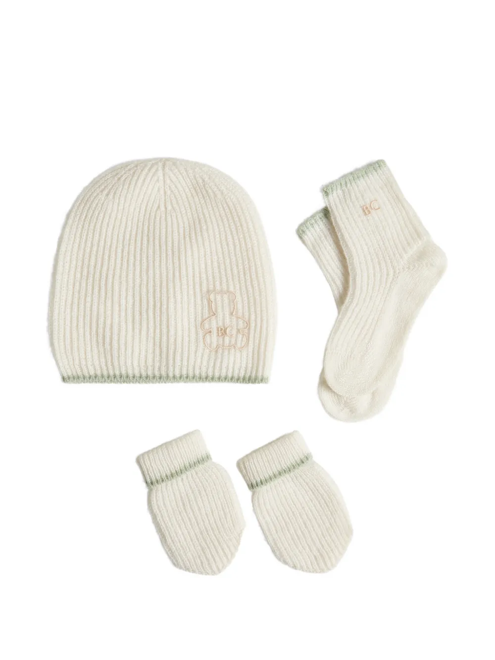 Brunello Cucinelli Kids cashmere English rib-knit Baby Bernie beanie, gloves and socks set - Toni neutri