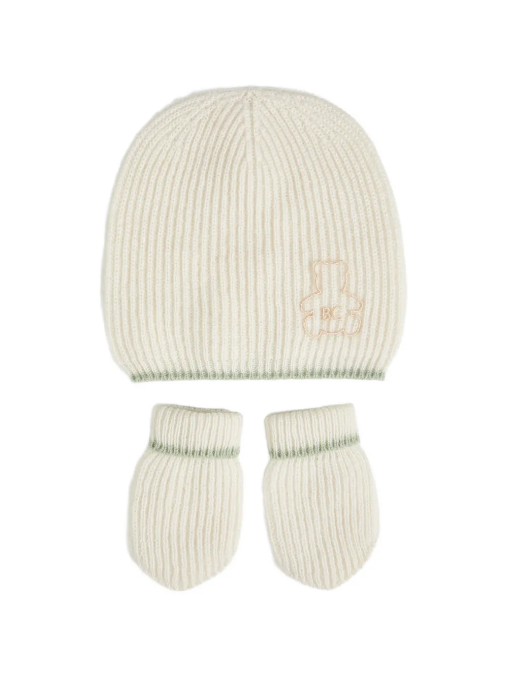  Brunello Cucinelli Kids Ensemble Bonnet, Gants Et Chaussettes Baby Bernie En Maille De Cachemire à Côtes Anglaises - Tons Neutres 