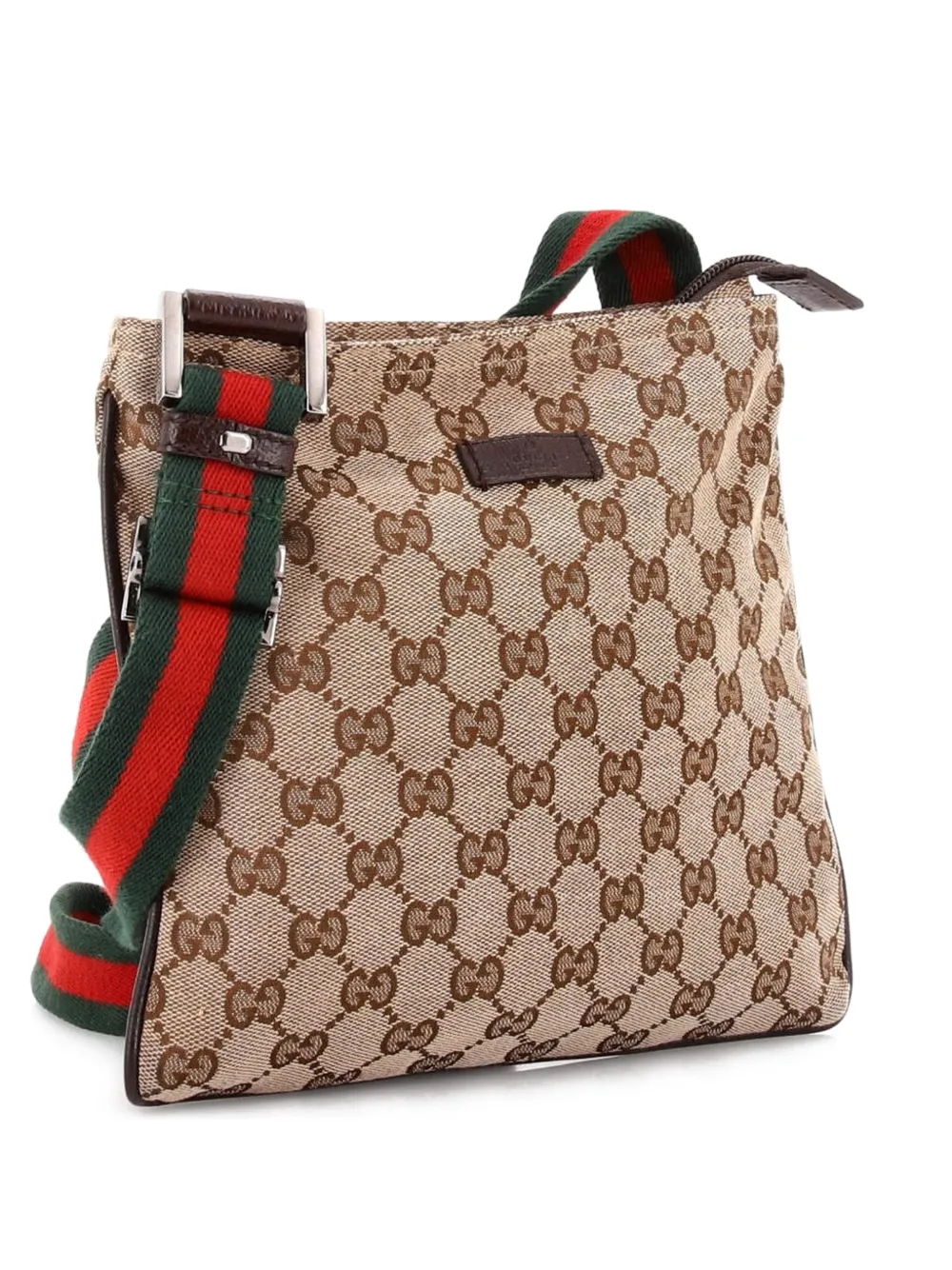 Gucci Pre-Owned Web Strap Zip Messenger Bag GG Canvas Small crossbody bag - Marrone