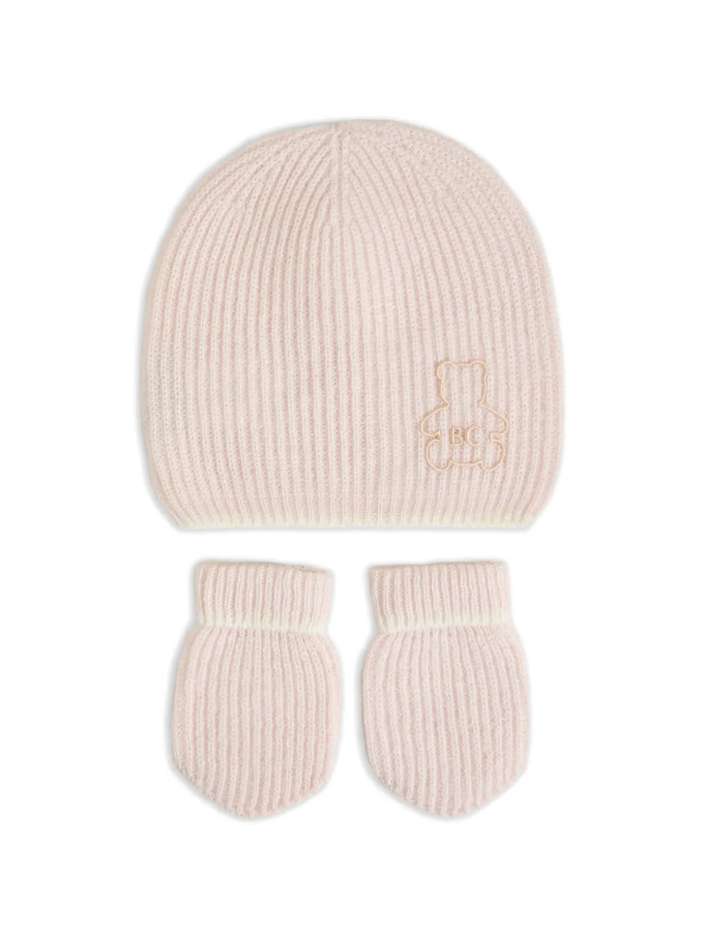  Brunello Cucinelli Kids Ensemble Bonnet, Gants Et Chaussettes Baby Bernie En Maille De Cachemire à Côtes Anglaises - Rose 