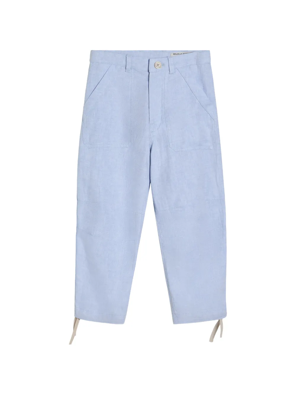 Brunello Cucinelli Kids hemp, linen and cotton diagonal utility trousers - Blu