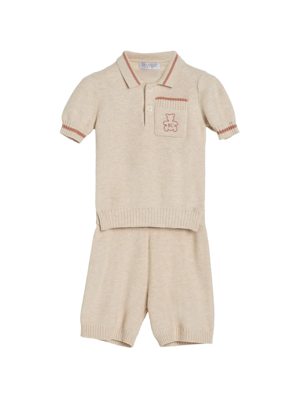 Brunello Cucinelli Kids cotton honeycomb stitch knit Baby Bernie matching set - Toni neutri
