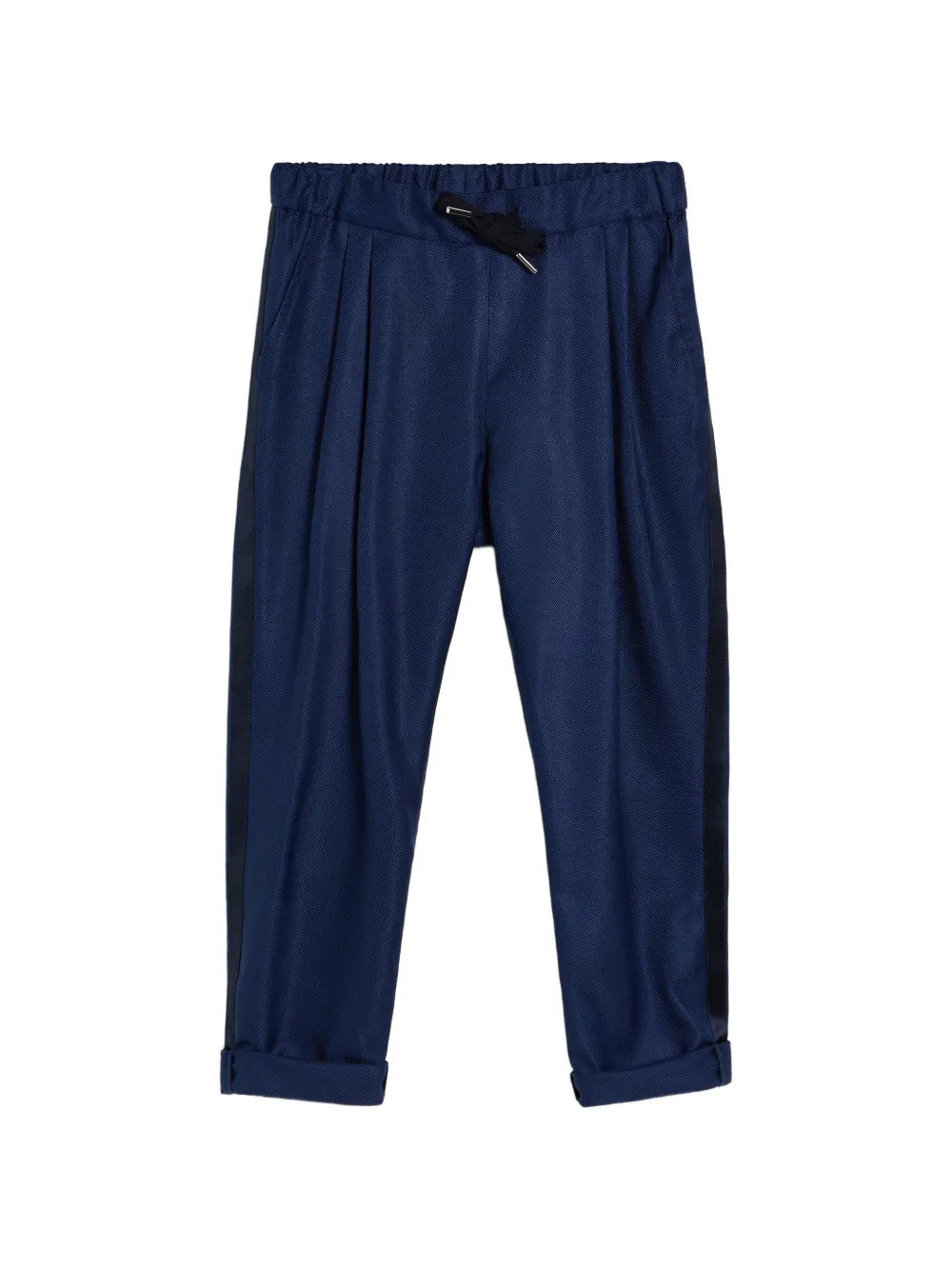 Brunello Cucinelli Kids silk diagonal tuxedo trousers with drawstring and double pleats - Blu