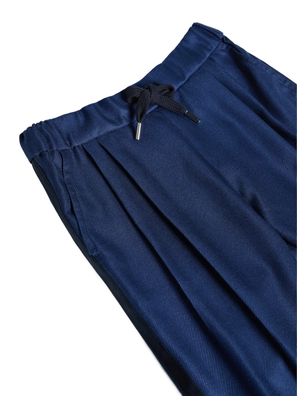  Brunello Cucinelli Kids Silk Diagonal Tuxedo Trousers With Drawstring And Double Pleats - Blue 