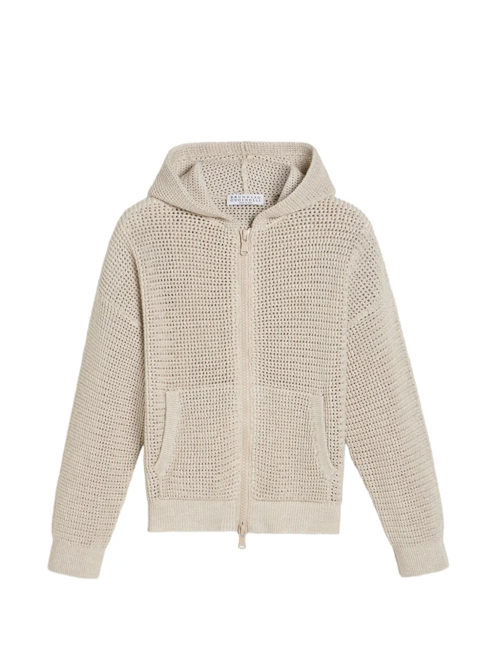 Brunello Cucinelli Kids zip ribbed-knit hoodie - Toni neutri