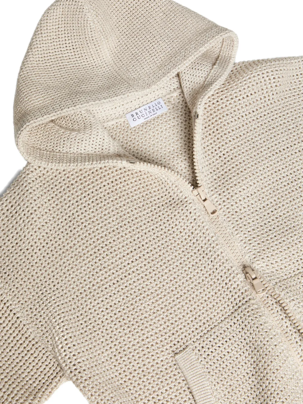  Brunello Cucinelli Kids Zip Ribbed-knit Hoodie - Neutrals 