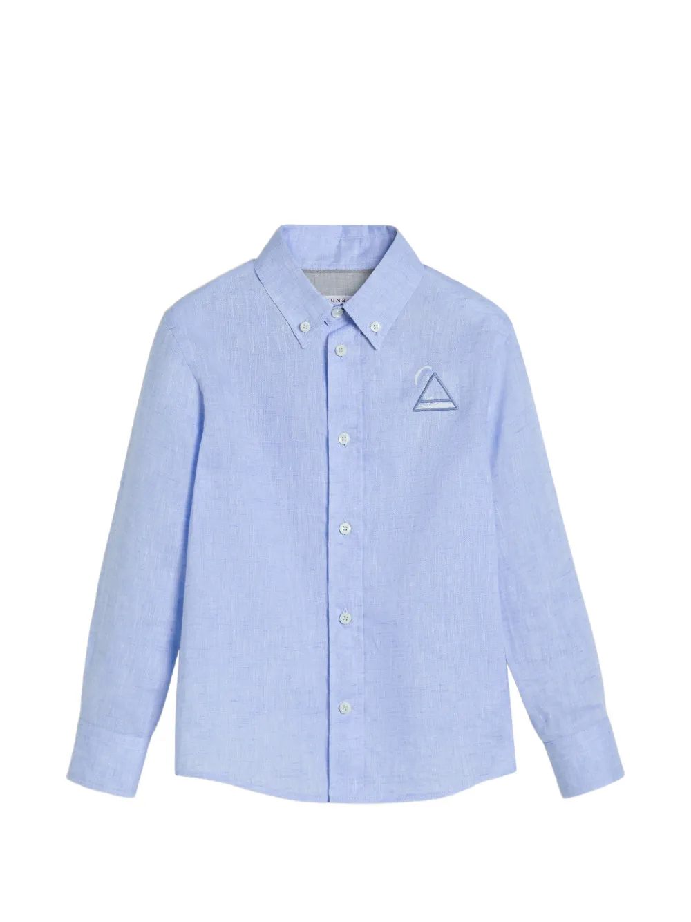 Brunello Cucinelli Kids button-down collar motif linen shirt - Blu