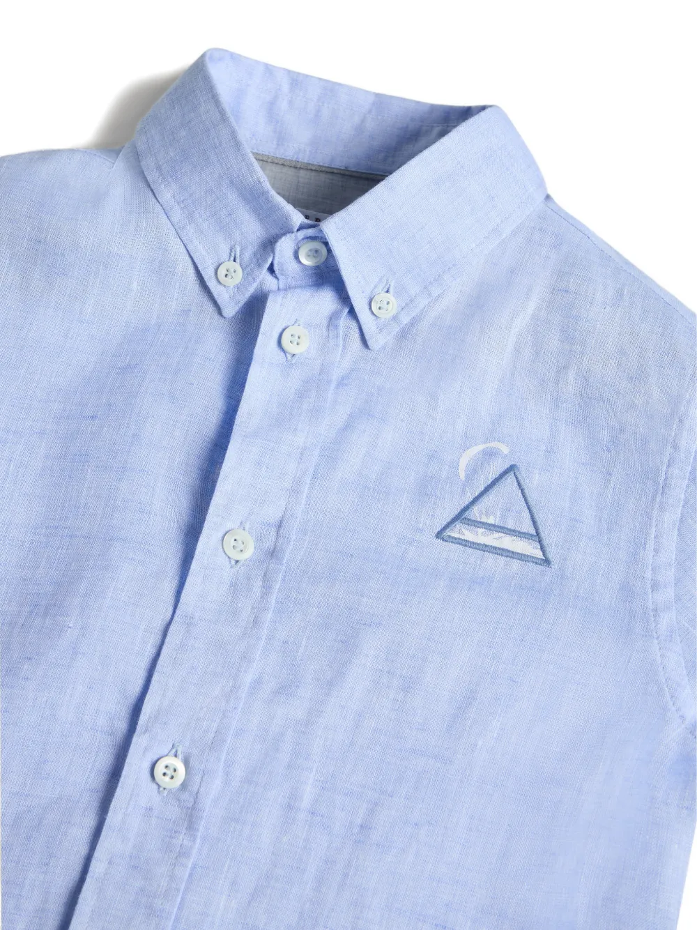 Button-Down Collar Motif Linen Shirt
