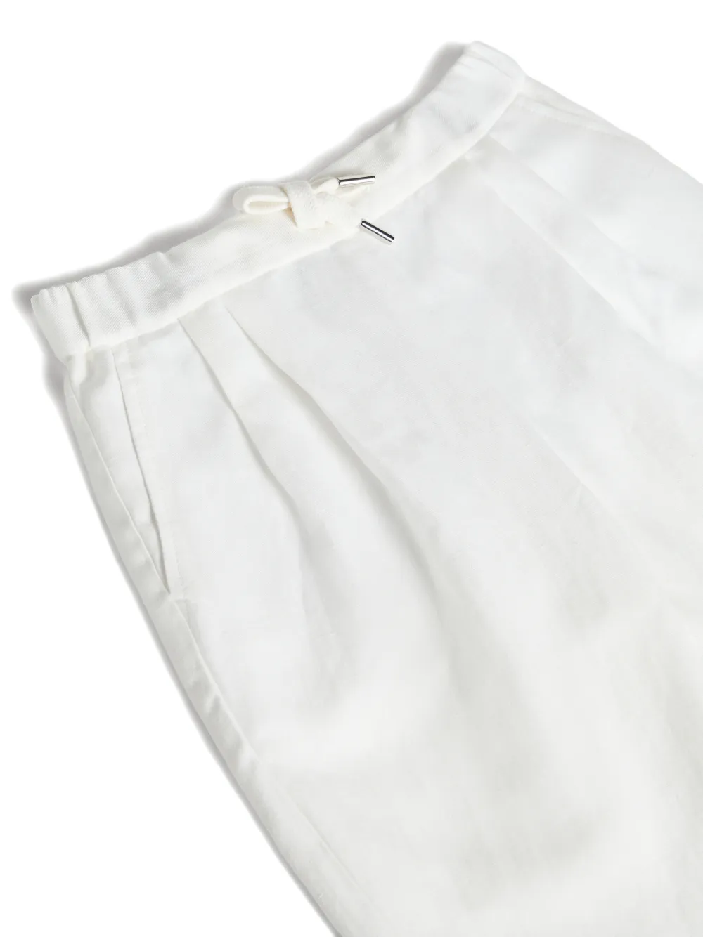Brunello Cucinelli Kids Linnen en katoenen broek met trekkoord en dubbele plooien Wit