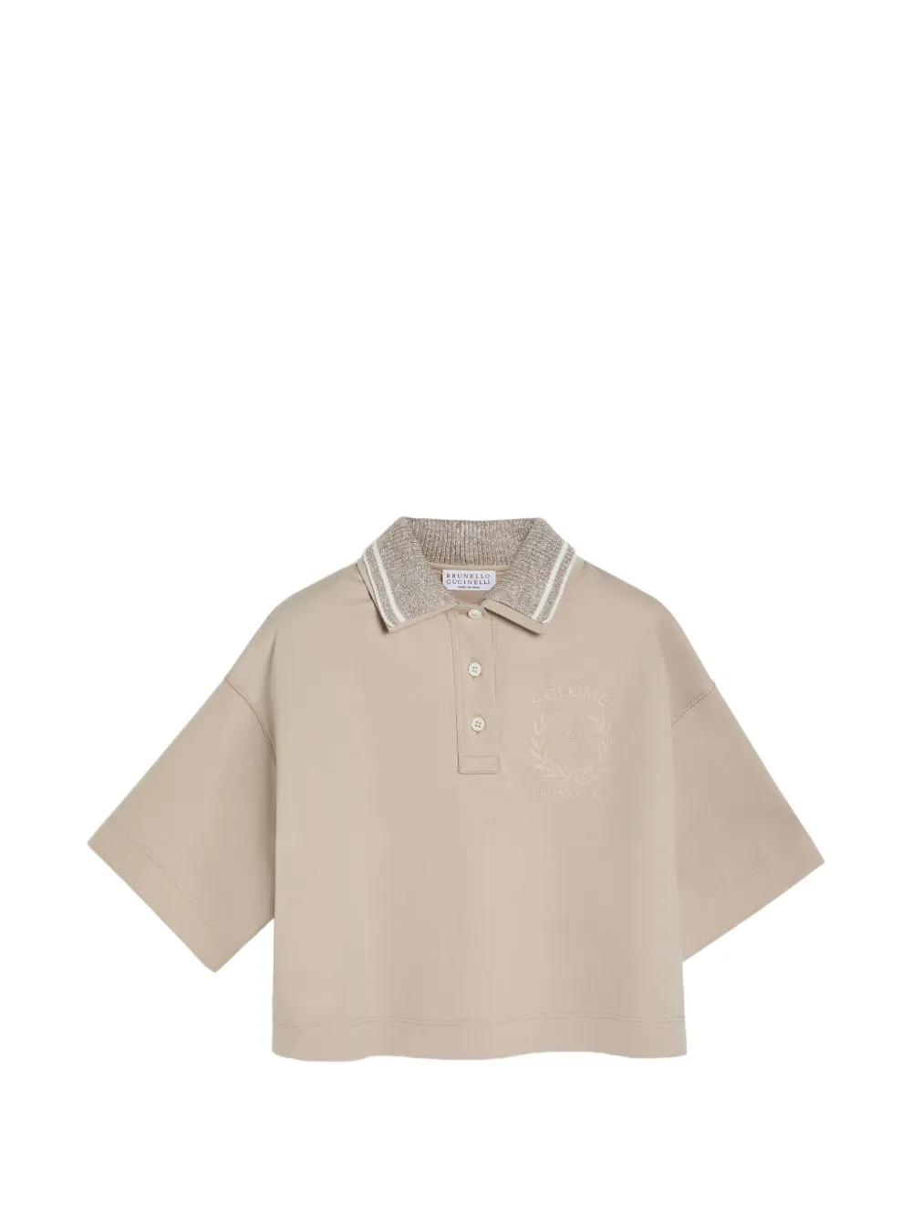 Brunello Cucinelli Kids sparkling knit-collar polo shirt - Toni neutri