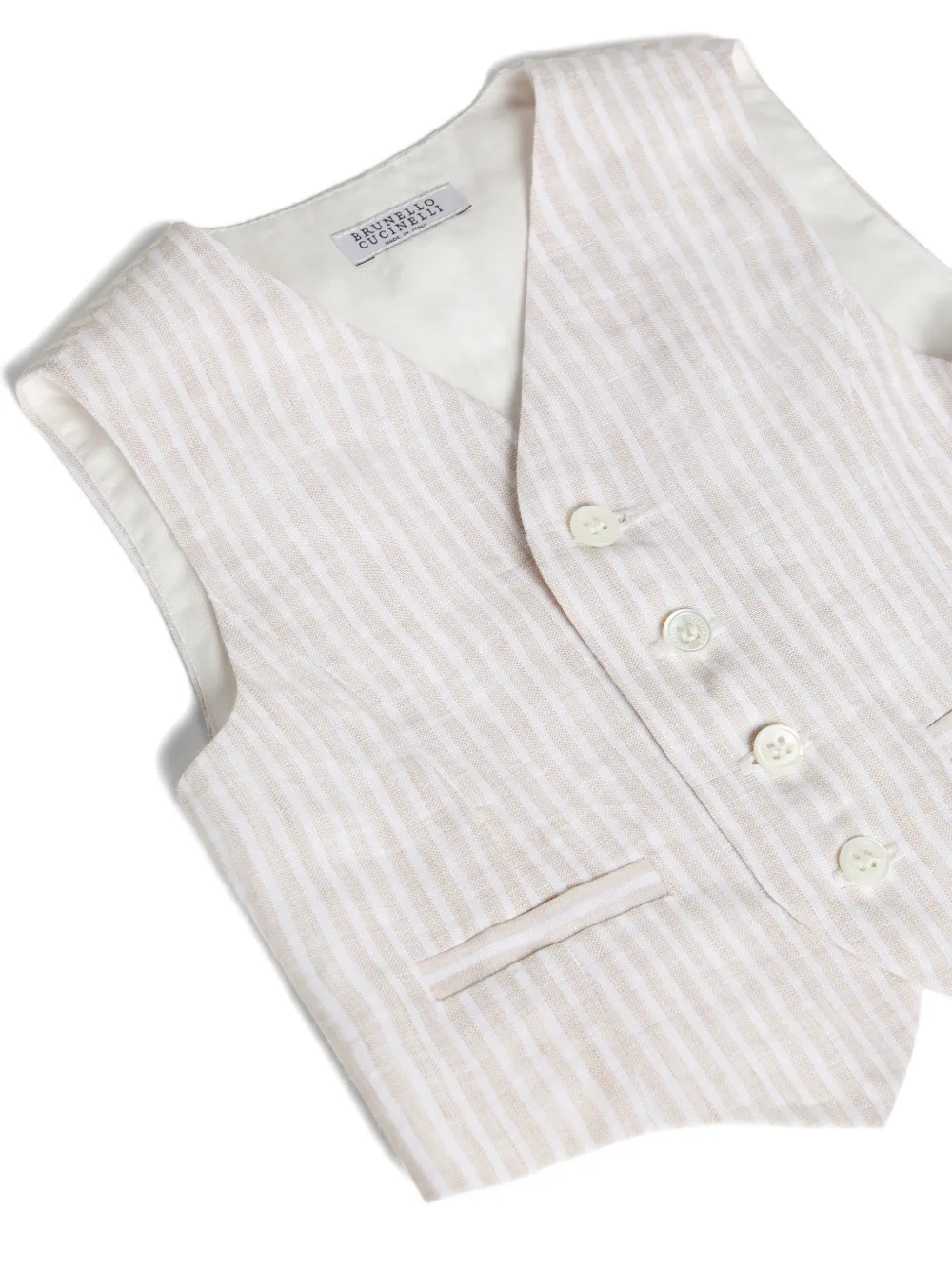 Brunello Cucinelli Kids Gestreept lichtgewicht linnen Baby Bernie gilet Beige