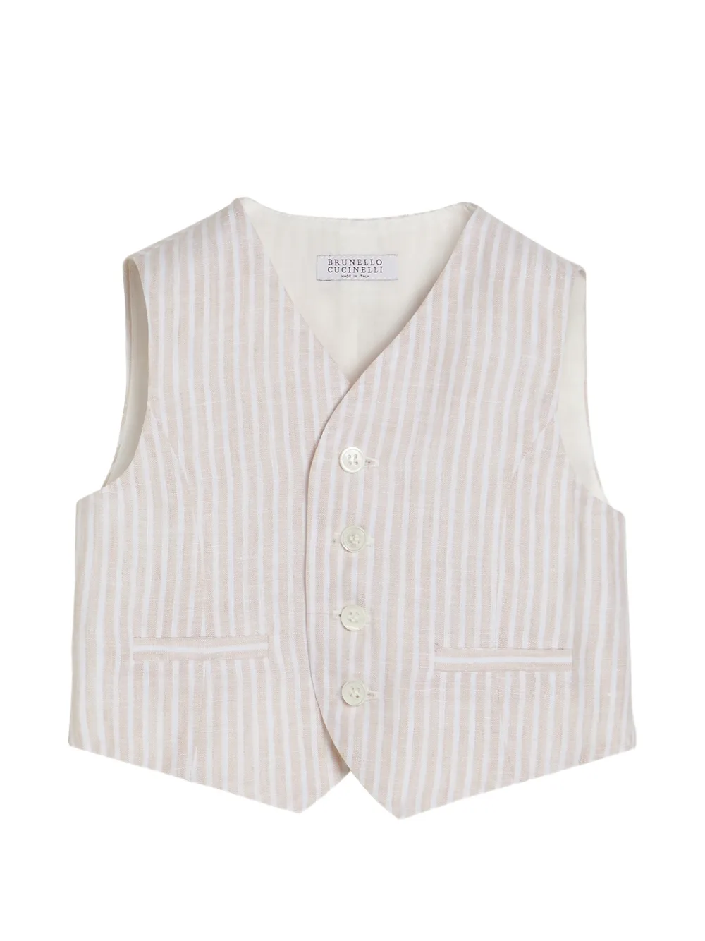 Brunello Cucinelli Kids striped lightweight linen Baby Bernie waistcoat - Neutrals