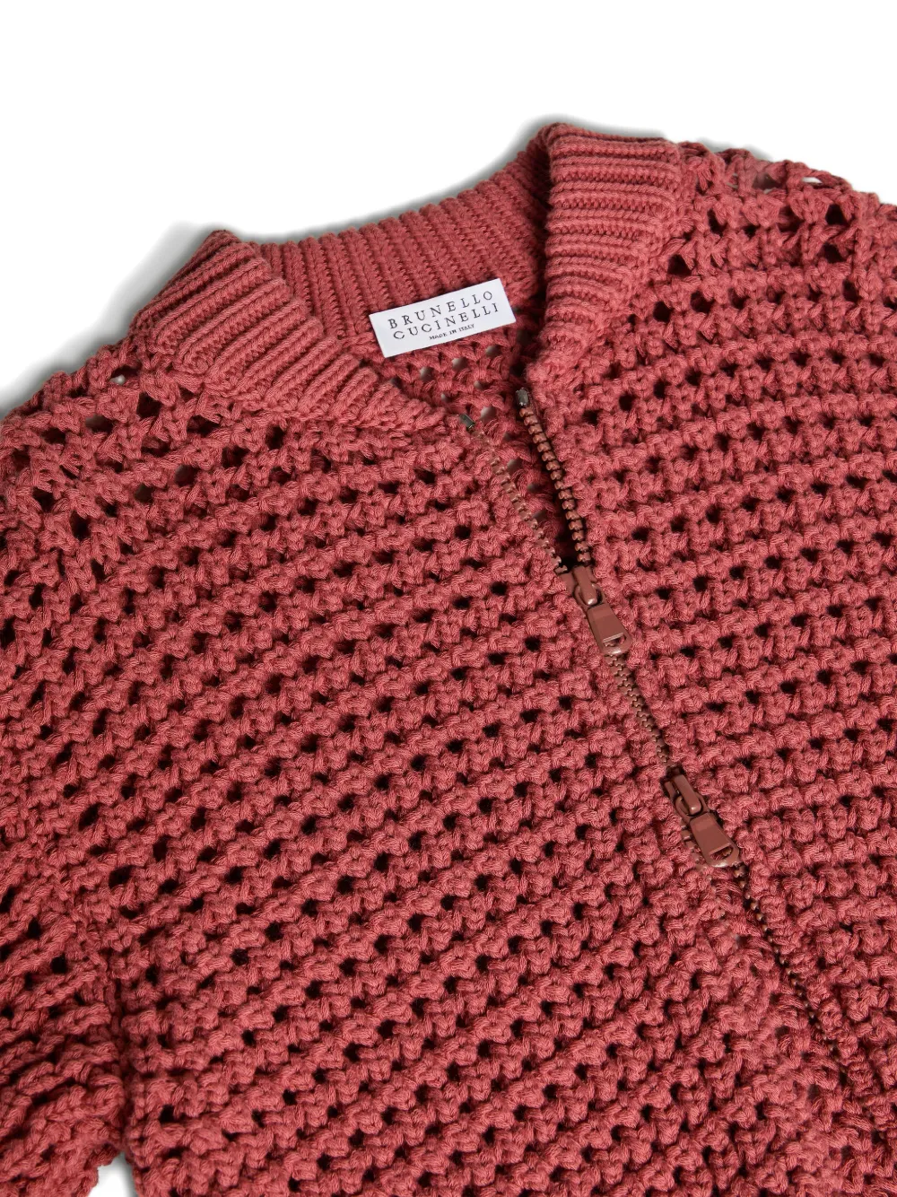  Brunello Cucinelli Kids Net Zip-up Cardigan - Red 