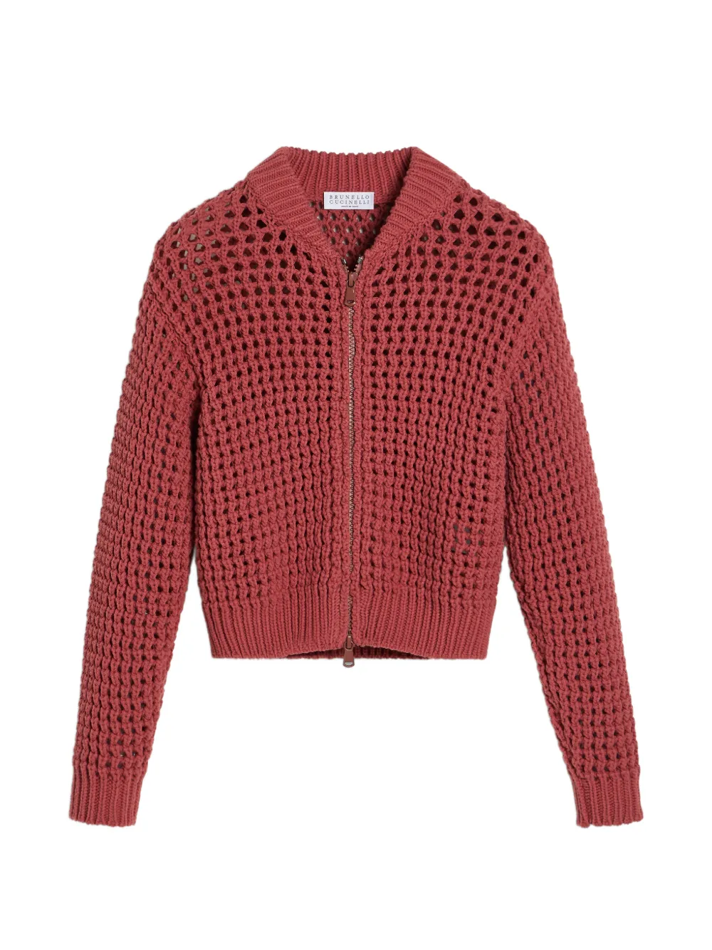 Brunello Cucinelli Kids net zip-up cardigan - Rosso