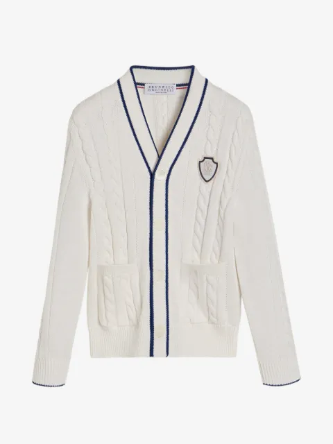 Brunello Cucinelli Kids cárdigan en tejido de ochos con logo