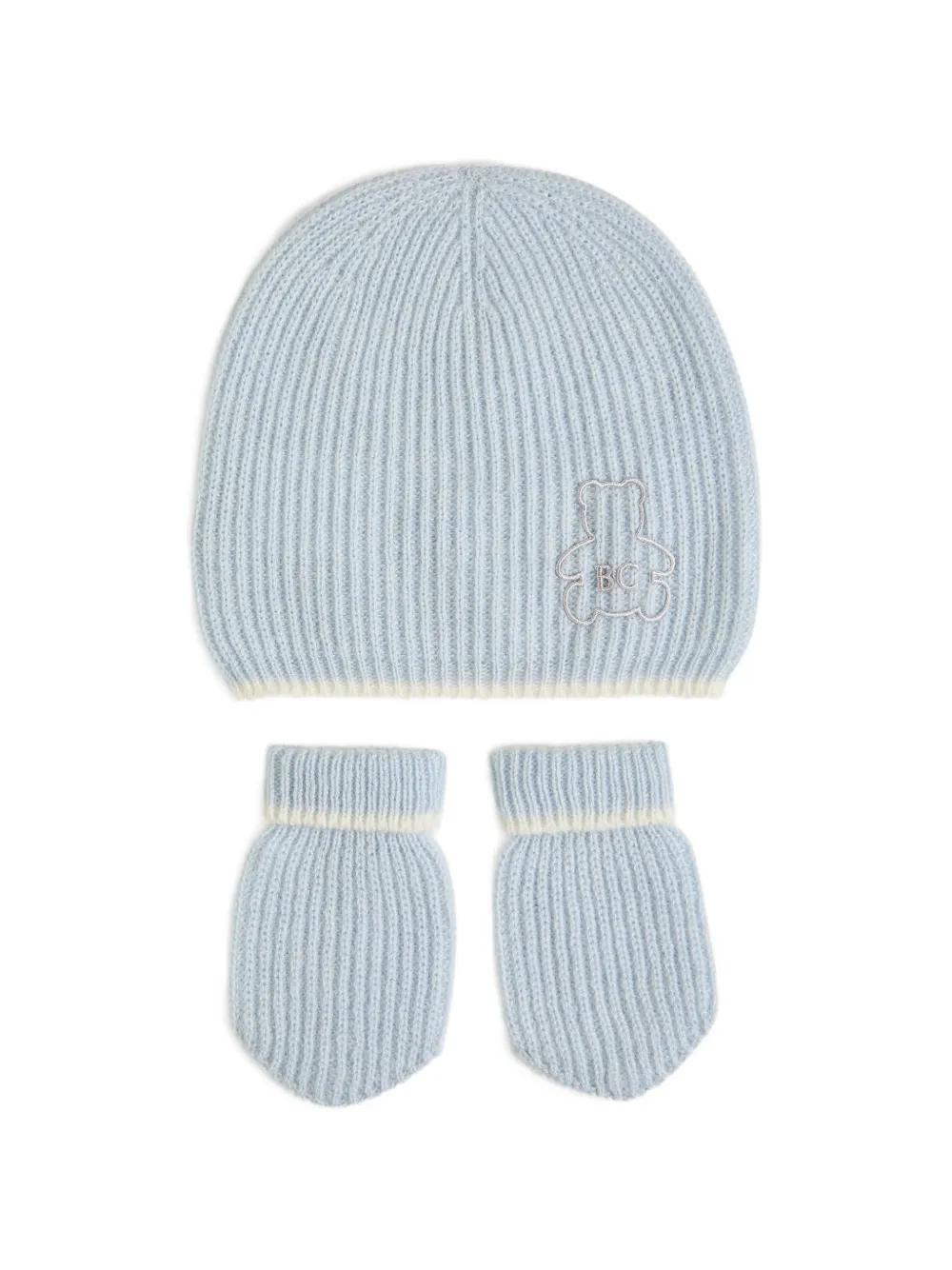  Brunello Cucinelli Kids Ensemble Bonnet, Gants Et Chaussettes Baby Bernie En Maille De Cachemire à Côtes Anglaises - Bleu 