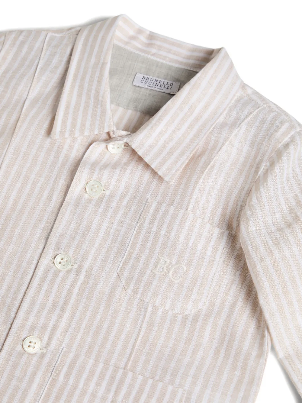 Brunello Cucinelli Kids Linnen Baby Bernie gestreept lichtgewicht shirt Beige
