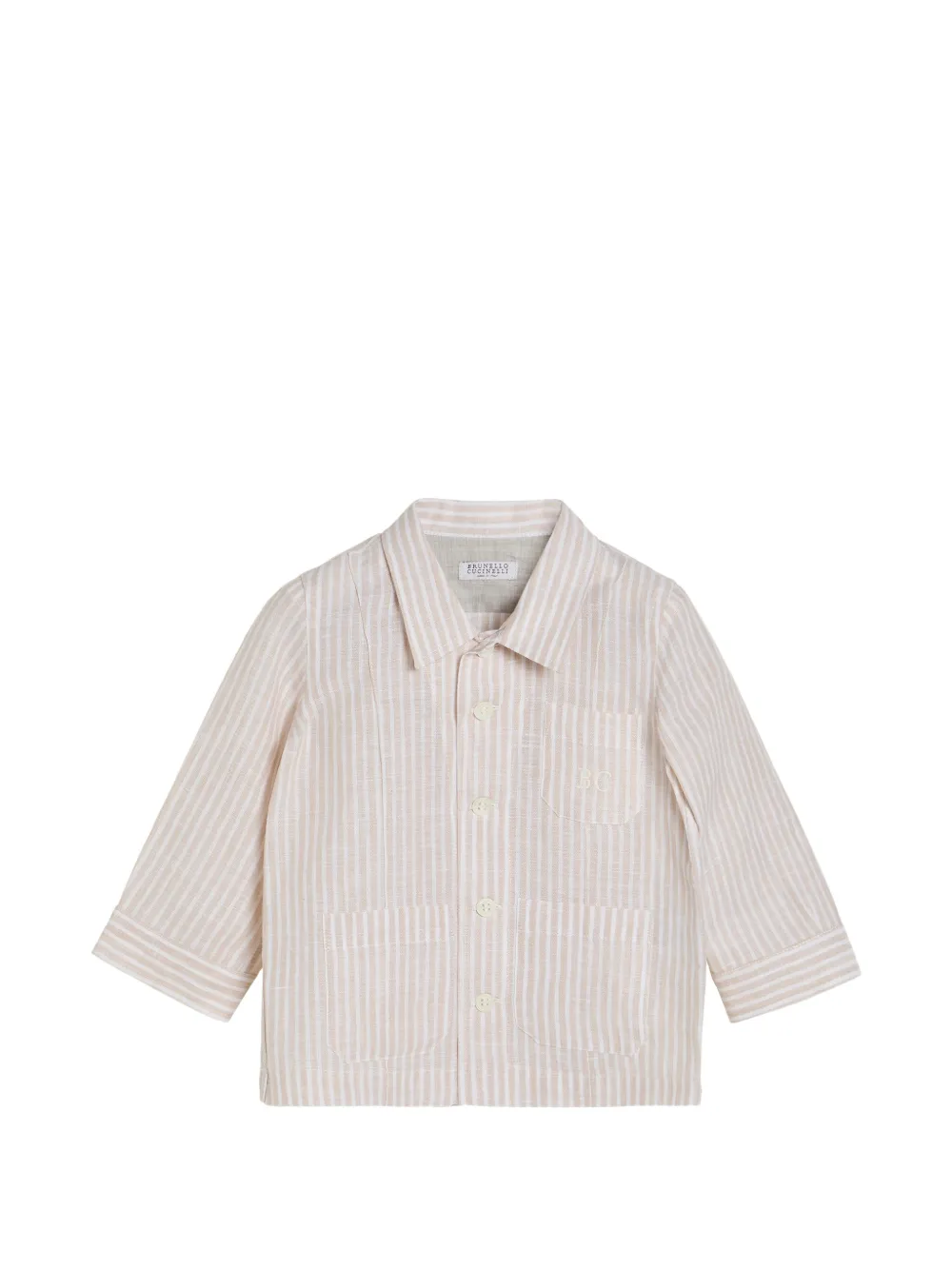 Brunello Cucinelli Kids Leichtes Baby Bernie Leinenhemd mit Streifen - Nude