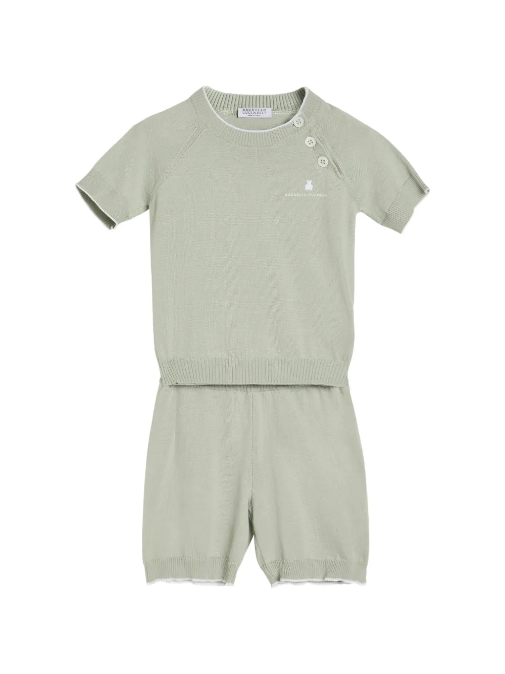 Brunello Cucinelli Kids cotton lightweight knit Baby Bernie matching set - Verde