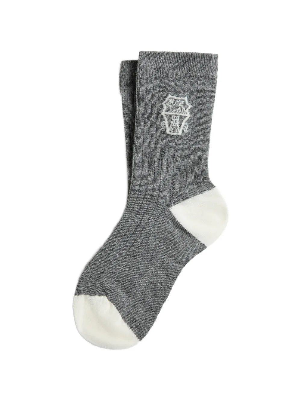 Brunello Cucinelli Kids cotton rib-knit socks with intarsia - Grigio