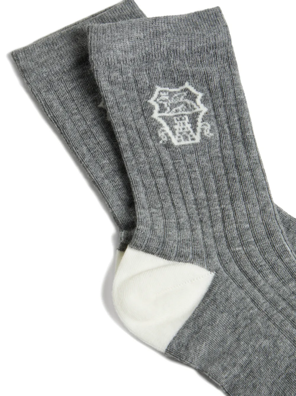 Brunello Cucinelli Kids Katoenen ribgebreide sokken met intarsia Grijs