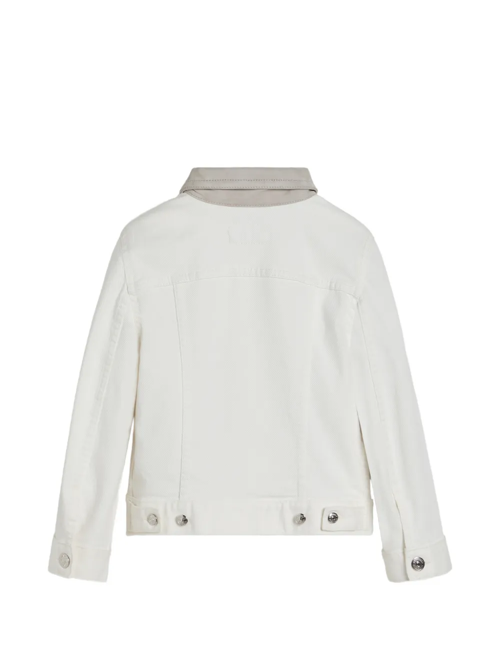  Brunello Cucinelli Kids Garment-dyed Outerwear Jacket In Comfort Cotton Lightweight Denim With Suede Collar - White 