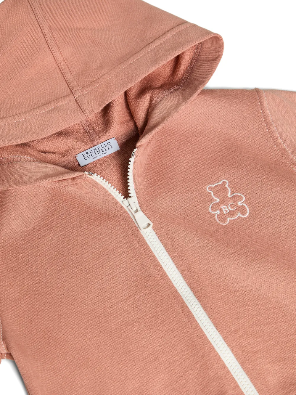  Brunello Cucinelli Kids Sweat à Capuche Baby Bernie En Molleton De Coton à Fermeture Zippée - Orange 