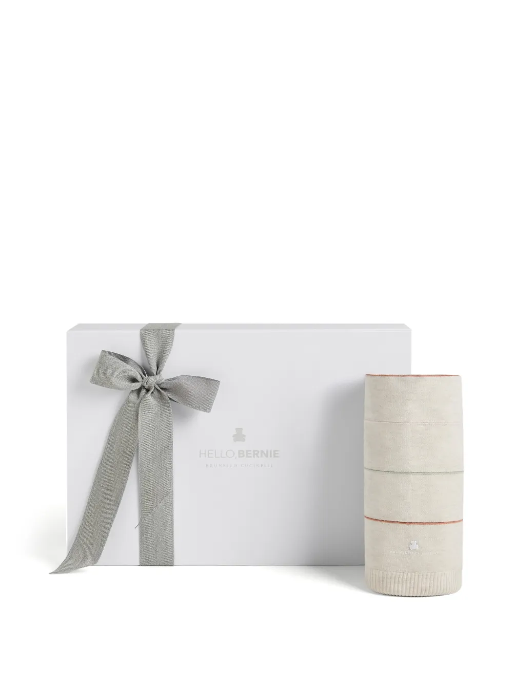 Brunello Cucinelli Kids Baby Bernie gestreepte katoenen lichtgewicht gebreide deken Beige