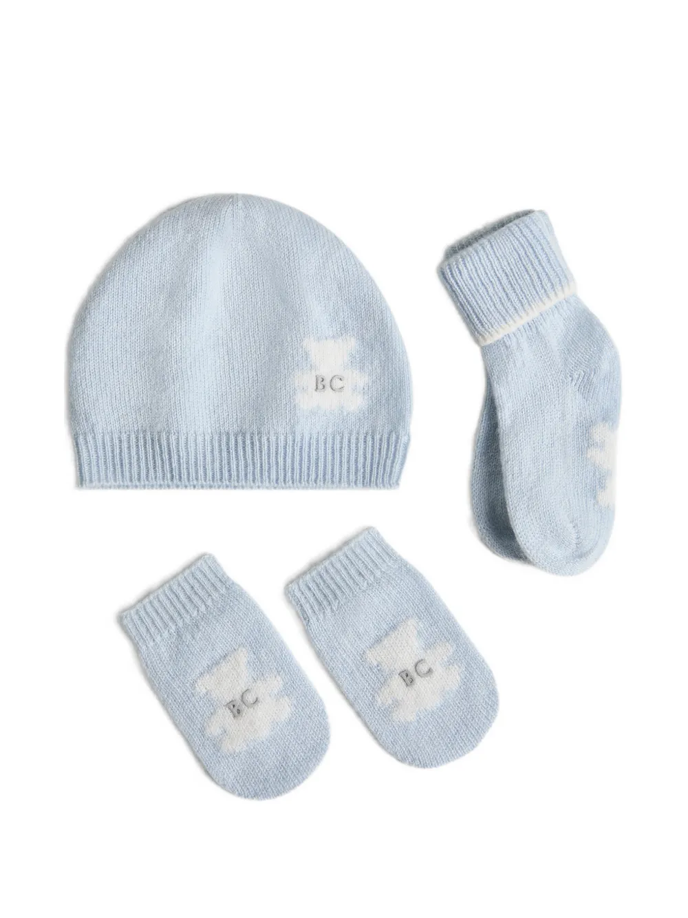 Brunello Cucinelli Kids cashmere knit Baby Bernie beanie, gloves and socks set - Blu