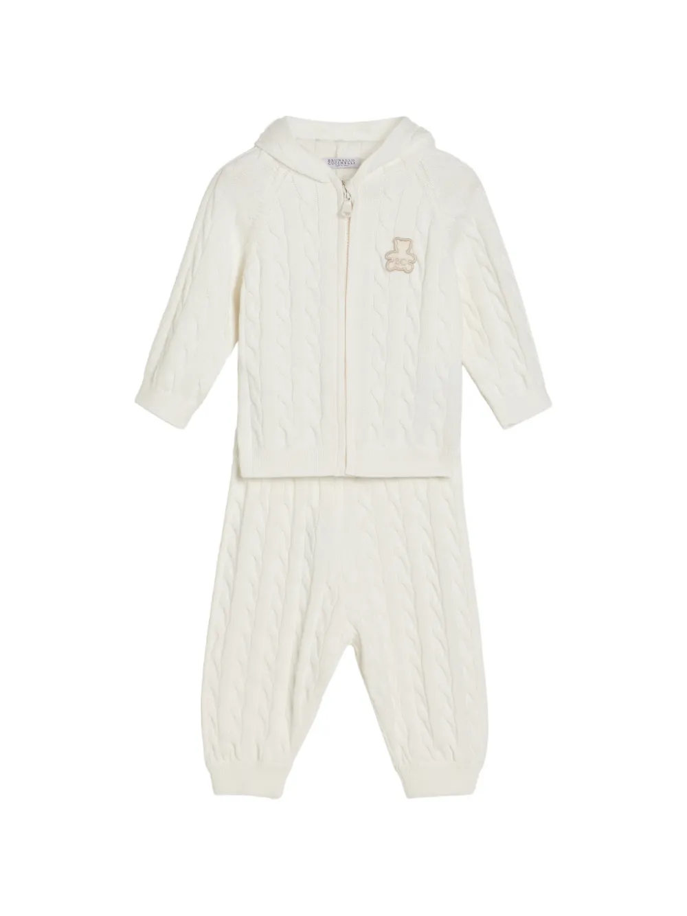 Brunello Cucinelli Kids Katoenen kabelgebreide Baby Bernie broek Wit