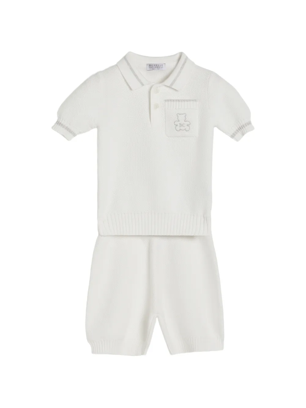 Brunello Cucinelli Kids Cotton honeycomb stitch knit baby Bernie bermuda shorts - Bianco